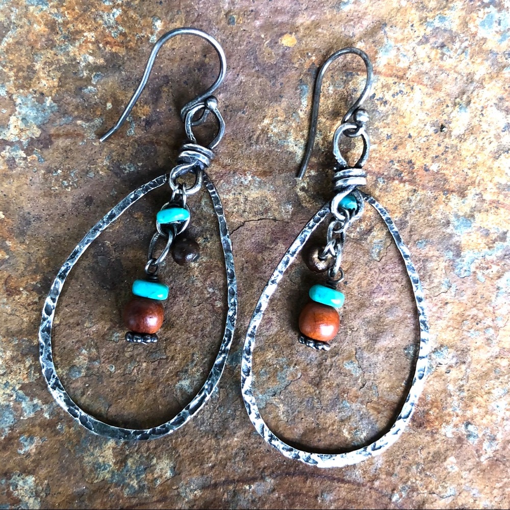 Silpada Silver Hammered Earrings w/ Accent Beads